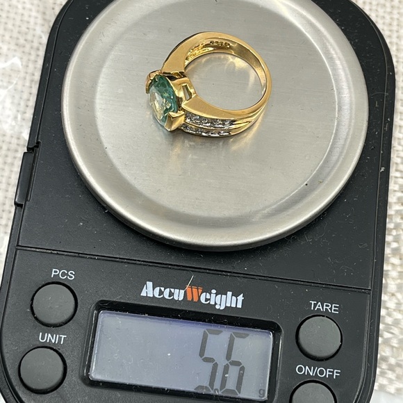 Vintage 925 Gold Overlay Sterling Silver Green Gemstone Ring, Size 4.75 - Picture 17 of 17
